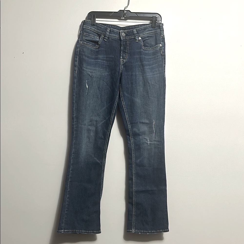 Silver Elyse slim boot denim jeans size 29 lightly distressed thick stitch